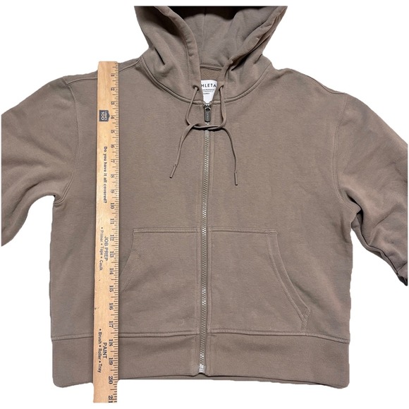 Athleta Forever Fleece Full Zip Sweatshirt Hoodie Cropped - Brown - Women's S - Picture 7 of 13